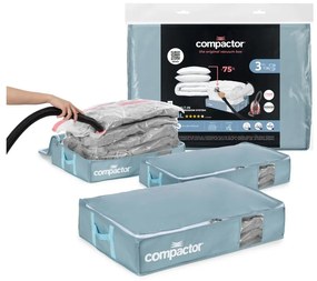 Cutii de depozitare sub pat 3 buc. din plastic cu vacuum 65x45x15,5 cm Blue Edition – Compactor
