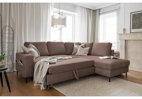 Colțar maro extensibil cu tapițerie din catifea reiată (cu colț pe partea dreaptă) Lofty Lilly – Miuform