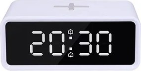 Solight CA07W - Ceas digital cu încărcare wireless Qi, alimentare 230V/CR2032, alb