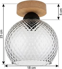BRILAGI - Plafonieră LED R GLASS 1xE27/60W/230V Ø 18 cm stejar/gri fumuriu