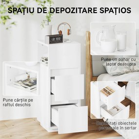HOMCOM Set de 2 Noptiere Înalte și Subțiri pentru Dormitor cu 2 Sertare și Raft Deschis, Noptiere Moderne Economisitoare de Spațiu, Măsuțe pentru Divan, Sufragerie și Dormitor, 25x30x65 cm, Alb | Aosom Romania