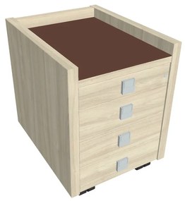 Comodă mobilă Verno 47 x 60 cm cu sticlă, 4 sertare, salcâm / maro