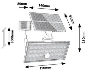 Rabalux 77129 - Proiector solar LED ZAVOD cu senzor LED/8W/3,7V 1800mAh IP65