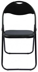 SCAUN PLIANT NEGRU, TAPITAT PIELE ECOLOGICA, CADRU METALIC