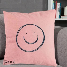 Perna Decorativa Smile Desen Minimalist, 40x40 cm, Roz, Husa Detasabila, Perna Inclusa, BEKZ®