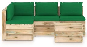 Set mobilier de gradina cu perne, 5 piese, lemn verde tratat