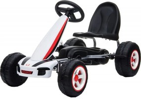 Kart cu pedale pentru copii NOVOKIDS® Fever Kart PRO, Carena, Structura metalica, Frana de mana, Scaun Ajustabil, Mers cu spatele, Alb