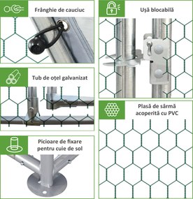 PawHut Coș pentru Găini cu Acoperiș, Coteț pentru 4-6 Găini, Casă în Aer Liber, 280x190x195 cm | Aosom Romania