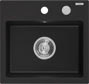 Mexen Milo chiuvetă de bucătărie din granit, cu 1 cuvă, 435 x 410 mm, neagră, sifon cromat - 6505441000-77