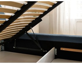 Pat matrimonial albastru închis tapițat cu spațiu de depozitare cu somieră 160x200 cm Orlane – Bobochic Paris