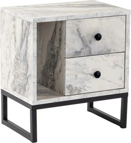 Noptiera GLIMMER, alb cu efect de marmura/negru, PAL/metal, 46x30x50 c