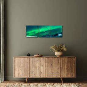 Tablou cu oameni la Aurora borealis (cu ceas) (90x30 cm)