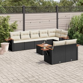 3259396 vidaXL Set mobilier de grădină cu perne, 9 piese, negru, poliratan