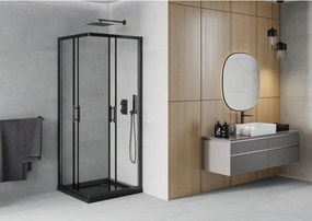 Mexen Rio cabină de duș pătrată 80 x 80 cm, transparentă, neagră + cădiță Flat, neagră - 860-080-080-70-00-4070B