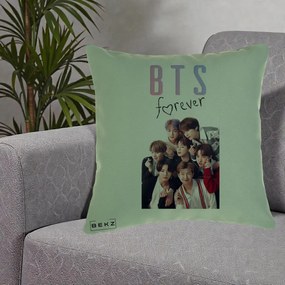 Perna Personalizata K-pop BTS Forever cu Foto Grup Negru, 40x40 cm, Verde, Husa Detasabila, Perna Inclusa, BEKZ®