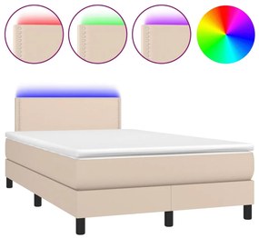 3134158 vidaXL Pat cu arcuri, cu saltea și LED, cappuccino 120x200cm piele eco