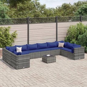 3308295 vidaXL Set mobilier de grădină cu perne, 11 piese, gri, poliratan