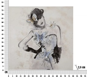 Tablou decorativ multicolor din lemn de Pin si panza, 80x2,8x80 cm, Woman-B Mauro Ferretti