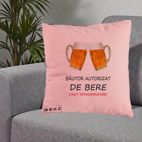 Perna Decorativa Bautor Autorizat de Bere, 40x40 cm, Roz, Husa Detasabila, Perna Inclusa, BEKZ®