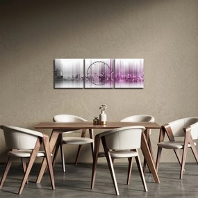 Tablou - Panorama orașului, roz-gri (cu ceas) (90x30 cm)