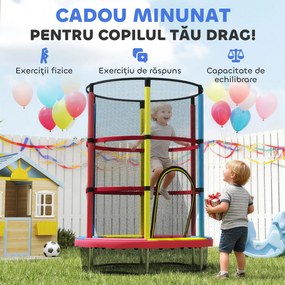 HOMCOM Trambulină pentru Copii 3-6 Ani cu Plasă de Siguranță, Fără Arcuri, Picioare în L, pentru Interior și Exterior, Ø160x190 cm, Multicolor | Aosom Romania