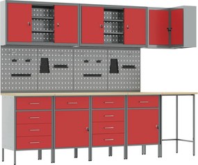 vidaXL Set de dulapuri de lucru cu sertar cu raft 12 pcs Roșu și gri