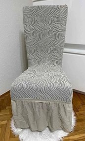 Set 6 huse elastice pentru scaune, cu volanas, model Jacquard Alb in dungi