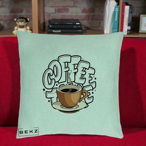 Perna Personalizata COFFEE cu Cana, 40x40 cm, Verde Menta, Husa Detasabila, Perna Inclusa, BEKZ®
