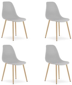 Set 4 Scaune Bucatarie/Dining Velo Plus Gri Deschis Picioare Metalice Finisaj Lemn