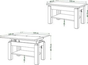 Mazzoni BRAWO Stejar Craft Auriu - MĂSUȚĂ DE CAFEA CU BLAT EXTENSIBIL ȘI RIDICABIL MASĂ CU RAFT