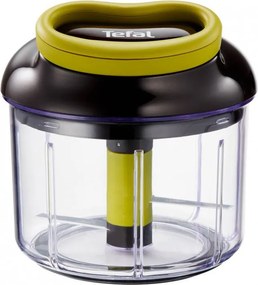 Tocator manual cu funie,Tefal K1320404 0,9 L, Mecanism automat de retragere a funiei, 2 lame otel, blocare capac, negru/verde
