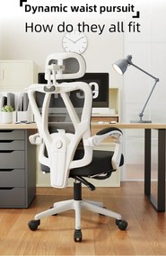 RESIGILAT- Scaun ergonomic cu suport lombar 4D, tetieră reglabilă 4D, pivotant 360°, suport pentru picioare, Mesh, Alb/Negru