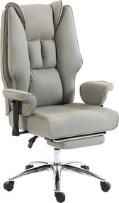 HOMCOM Scaun de birou ergonomic rabatabil cu suport picioare, spătar înalt, înălțime reglabilă, gri deschis | Aosom Romania