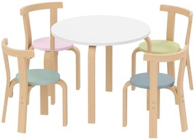 AIYAPLAY Set masă și scaune pentru copii, 5 piese, lemn masiv ușor, multicolor | Aosom Romania