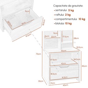 Noptieră Modernă HOMCOM | Sertar și Rafturi pentru Depozitare | Ideală pentru Dormitor sau Sufragerie | 45x35x73 cm | Lemn Natural | Aosom Romania