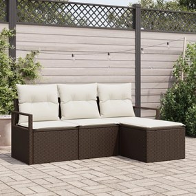 Set canapea vidaXL 4 piese cu perne Maro Ratan Polimeric