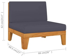 Set mobilier de gradina cu perne, 6 piese, lemn masiv de acacia Morke gra, 2x mijloc + 2x colt + suport pentru picioare +  masa, 1