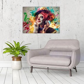 Tablou pe sticlă - Artista cu căști (70x50 cm)