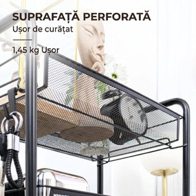 HOMCOM Cărucior Utilitar cu 4 Niveluri, Design Rulant cu Coșuri de Plasă și Cârlige, 45x26.5x84cm, Ideal pentru Bucătărie și Birou | Aosom Romania