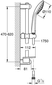 Grohe Euphoria 110 Massage Set dus cu bara 60 cm, limitator, crom