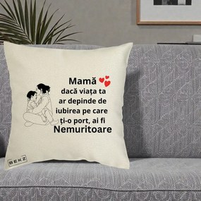 Cadou pentru Mama - Perna Personalizata Mama Nemuritoare Kawaii, 40x40 cm, Ecru, Husa Detasabila, Perna Inclusa, BEKZ®