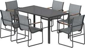 Outsunny Set masă și scaune pentru grădină cu masă din sticlă securizată și 6 scaune respirabile pentru terasă/patio, gri | Aosom Romania