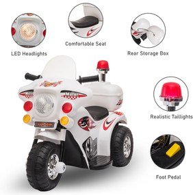 Motocicleta Electrica pentru copii HOMCOM 18-36 luni, baterie de 6V, PP Otel, Alba | AOSOM RO