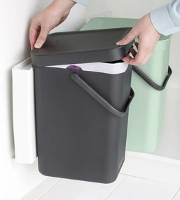 Set 2 cosuri de gunoi colectare selectiva Brabantia Sort&Go 1005513, 2x12 L, Montare pe usa dulapului, Gri/Verde