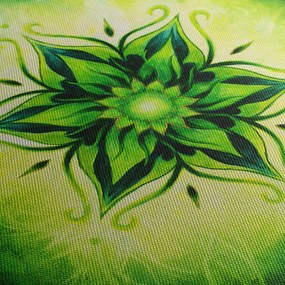Tablou - Mandala de flori, fundal verde (120x50 cm)