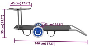Sezlong pliabil cu baldachin si roti, gri, otel 1, Gri