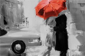 Tablou - Cuplu în dragoste sub o umbrelă, roșu (90x60 cm)