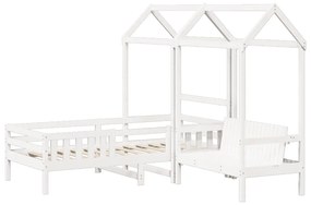 3282172 vidaXL Set pat și bancă cu acoperiș, alb, 100x200 cm, lemn masiv pin
