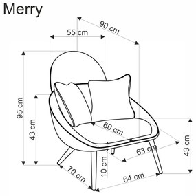 Fotoliu tapitat Merry crem - H95 cm
