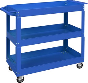 DURHAND Cărucior pentru Scule cu 3 Niveluri din Oțel cu Margini Înalte și 4 Roți Pivotante, 83 x 35.3 x 76 cm, Albastru | Aosom Romania